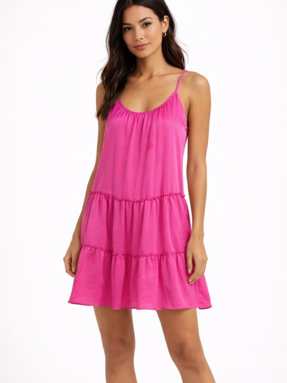 TRINA TURK Havsa Tiered Hot Pink Salamander Mini Dress Size XS, Summer Dress